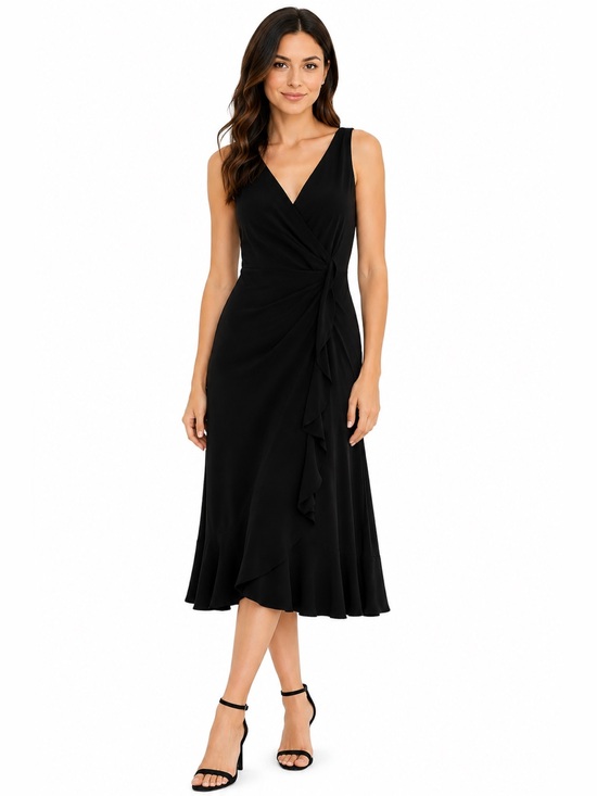 Lauren Ralph Lauren Dresses & Skirts - Lauren Ralph Lauren Black Faux Wrap Jersey Midi Dress Petite 8P